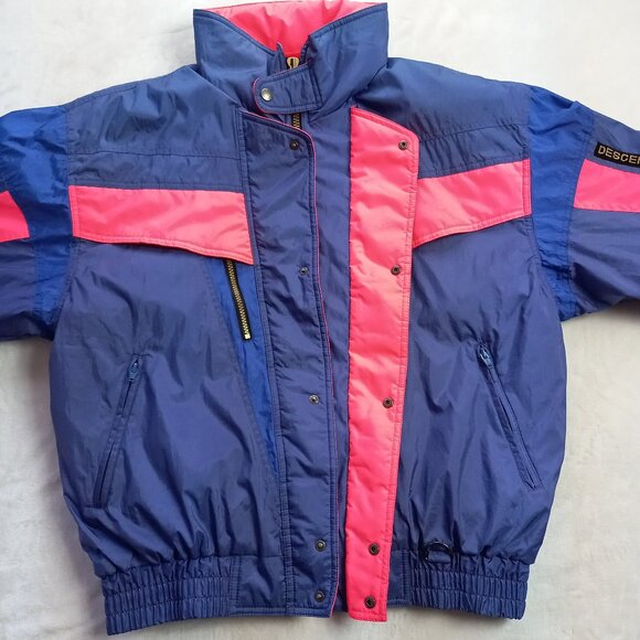Vintage 80s Descente Women Neon Winter Ski Jacket Coat (L) - Picture 5 of 9